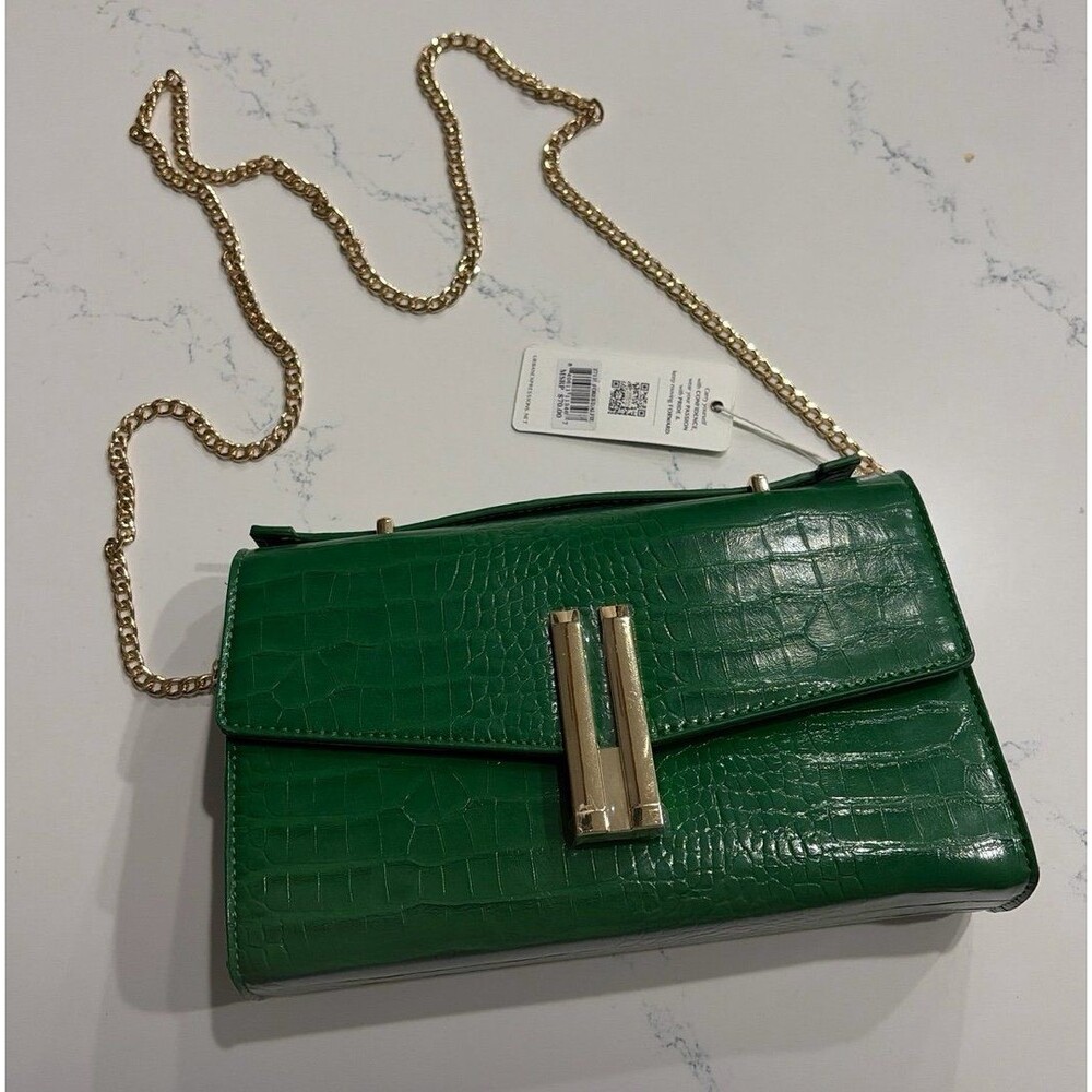 Urban Expressions Corsea Flap Green Croc Embossed Crossbody Clutch NWT Gold